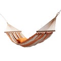 Fabric hammock hanging over white transparent background