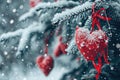 Fabric hearts on winter trees