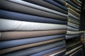 Fabric industry, textile store colorful fabric and silk. fabric background. cotton. linens. rolls of fabrics for sale