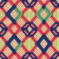 Fabric knitted seamless pattern with geometric shape spots. bright colors background for knitwear design or print, modern strips