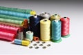 fabric meassurement colors fferent thread equipment Sewing Royalty Free Stock Photo