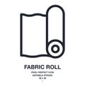 Fabric or paper roll, carpet or yoga mat editable stroke vector outline icon. Pixel perfect. 48 x 48