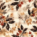 seamless fabric pattern that combines rustic plaid patterns with autumn leaves