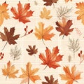 seamless fabric pattern that combines rustic plaid patterns with autumn maple leaves