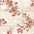 seamless fabric pattern rustic plaid patterns with delicate snow flower leaves, illustrator