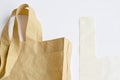 Fabric and plastic bag optional for environment concern on white background