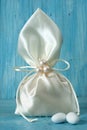 Fabric pouch wedding favor Royalty Free Stock Photo