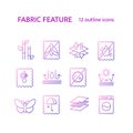 Fabric properties outline icons set. Textile industry. Easy care, breathable material