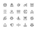 Fabric properties related vector linear icons set. Contains such icons as threads, density, softness, elasticity and more