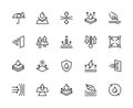 Fabric properties related vector linear icons set. Contains such icons as waterproof, elasticity, stretch, softness and more