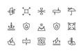 Fabric properties related vector linear icons set. Isolated icon collection such as breathable, stretch, anti-static, durability