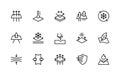 Fabric properties related vector linear icons set. Isolated icon collection such as stretch, softness, density, lightness and more