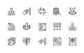 Fabric properties related vector linear icons set. Isolated icon collection such as waterproof, elasticity, threads, strength and
