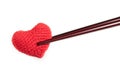 Fabric red heart with chopstick isolated. Royalty Free Stock Photo