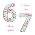 Fabric retro numbers in shabby chic style