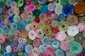 Pattern background of fabric rolls at market stall Royalty Free Stock Photo