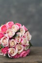 Fabric roses on wood background, Royalty Free Stock Photo