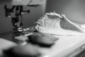 Fabric on the sewing machine Royalty Free Stock Photo