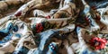 Fabric silk cotton cloth discarded on a wooden floor decorated background