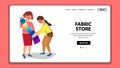 Fabric Store Client Choosing Textile Color Vector