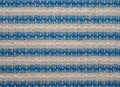 Fabric texture background with horizontal stripes of blue, grey and white . flax natural fabric. Ornament on linen towel Royalty Free Stock Photo