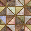 Fabric texture gold-framed triangles Royalty Free Stock Photo