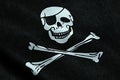 Fabric texture of the pirate flag waving in wind, calico jack pirate symbol, hacker and robber