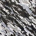 Fabric with texture of Ukrainian military pixeled camouflage. Cloth with camo pattern in grey, brown and green pixel shapes.