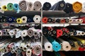 Fabric warehouse with many multicolored textile rolls