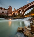 Fabricius Bridge and Tiber Island at Twilight, Rome, Italy Royalty Free Stock Photo