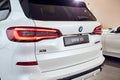 08 of Fabruary, 2018 - Vinnitsa, Ukraine. New BMW X5 car presentation in showroom - back view Royalty Free Stock Photo