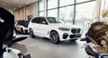08 of Fabruary, 2018 - Vinnitsa, Ukraine. New BMW X5 car presentation in showroom - front side Royalty Free Stock Photo