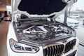 08 of Fabruary, 2018 - Vinnitsa, Ukraine. New BMW X5 car presentation in showroom - under the hood Royalty Free Stock Photo