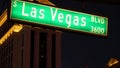 Fabulos Las Vegas, traffic sign glowing on The Strip in sin city of USA. Iconic signboard on the road to Fremont street in Nevada