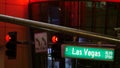 Fabulos Las Vegas, traffic sign glowing on The Strip in sin city of USA. Iconic signboard on the road to Fremont street in Nevada