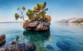 Fabulou morning view of famous Brela stone. Picturesque summer seascape of Adriatic sea, Dalmatian coast, Croatia, Europe. Beautif Royalty Free Stock Photo