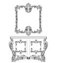 Fabulous Baroque Console Table and Mirror frame set. Vector French Luxury rich carved ornaments. Victorian wealthy Style