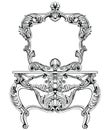 Fabulous Baroque Console Table and Mirror frame set. Vector French Luxury rich carved ornaments. Victorian wealthy Style