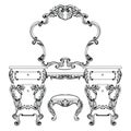 Fabulous Baroque Console Table and Mirror frame set. Vector French Luxury rich carved ornaments. Victorian wealthy Style