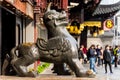 A fabulous beast called Xiezhi from Chinese mythology statue in chenghuang temple shanghai, China. Like a unicorn and a dragon,