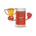 Fabulous boxing winner of glass of apple juice caricature design style Royalty Free Stock Photo