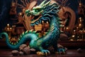 Fabulous cartoon green wooden dragon symbol of the 2024 New Year. The symbol of the Chinese Asian New Year.