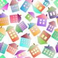 Fabulous bright multi-colored children\'s houses, seamless pattern. Design tissue paper for packaging