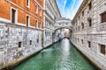 Fabulous cityscape of Venice with narrow canals, boats and gondolas and Bridge of Sighs (Ponte dei Sospiri Royalty Free Stock Photo