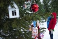 Fabulous colorful houses of the gnomes. Separate funny little constructions on a white background. Christmas and New Year theme.