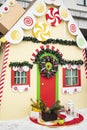 Fabulous colorful houses of the gnomes. Separate funny little constructions on a white background. Christmas and New Year theme.