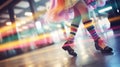 Fabulous free spirited teenager walking in colorful rainbow pastel dress and striped socks - generative AI