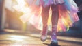 Fabulous free spirited teenager walking in colorful rainbow pastel dress and striped socks - generative AI