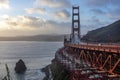 The fabulous Golden Gate Bridge as seen from a viewpoint on the side of the road across the bridge.