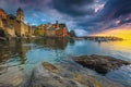 Fabulous harbor of Vernazza village at sunset, Cinque Terre, Italy Royalty Free Stock Photo